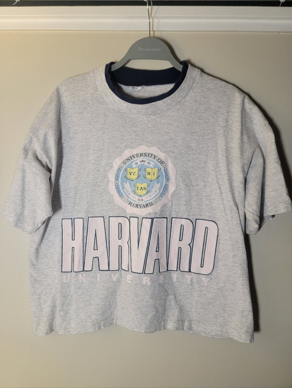 Vintage Harvard Cropped Shirt - Light Pink Text - One Size